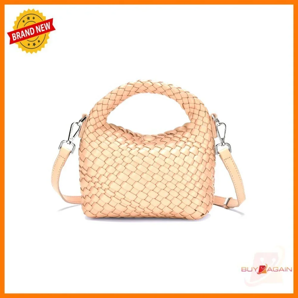 Mini Vegan Leather Woven Crossbody Hobo Bag with Adjustable Straps